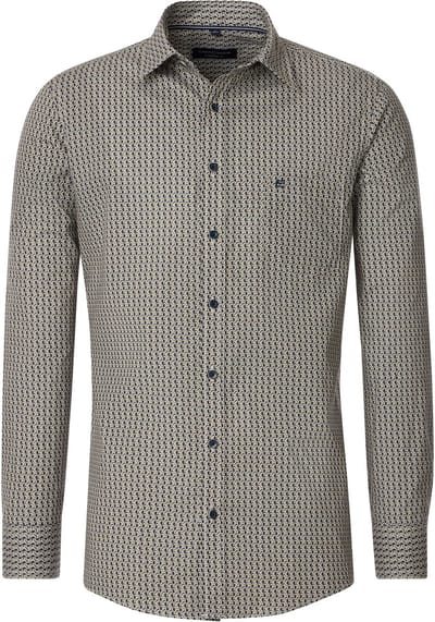 CASA MODA Sport casual fit overhemd - twill - blauw met wit en groen dessin - Strijkvriendelijk - Boordmaat: 51 - 52