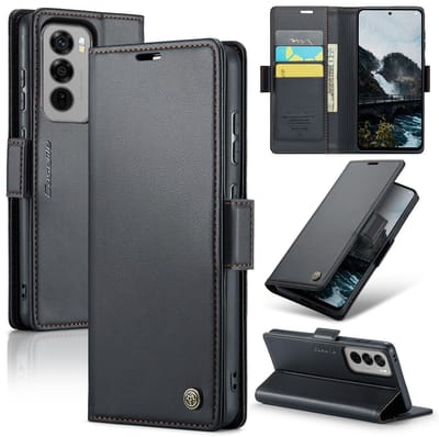 CaseMe Wallet Case met RFID Bescherming en Magneetsluiting voor OPPO Reno 12 _ Zwart