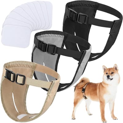 Set van 3 Hondenbroekjes met 9 Wegwerpluiers, Verstelbare Beschermende Broekjes voor Honden in de Krolsheid, Herbruikbare Hondenkleding voor Drachtige Honden en Puppy’s