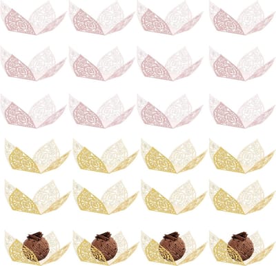 60 Stuks Verpakking voor Chocolade Truffels, Gouden en Roze Cupcake Mallen voor Feest, Bruiloft en Verjaardag