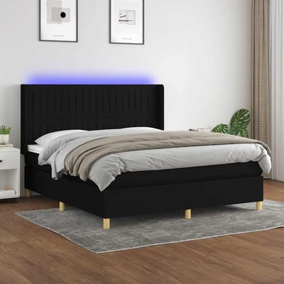 vidaXL - Boxspring - met - matras - en - LED - stof - zwart - 160x200 - cm