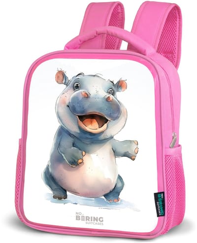 NoBoringSuitcases.com® - Rugzak roze - Schooltas meisjes - Baby nijlpaard - Kinder rugtas meisje - Boekentas kind - Kinderrugzak voor school - Schoolrugzak