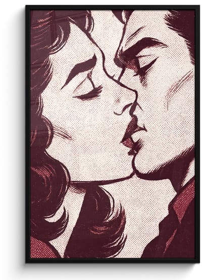 Poster in lijst - Fotolijst 80x120 cm - Posters - Kussen - Personen - Retro - Bordeaux - Posterlijst zwart - Decoratie - Wanddecoratie woonkamer - Muurdecoratie slaapkamer