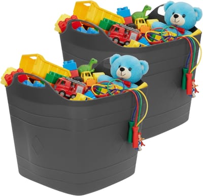 Storage solutions speelgoedmand - 2x - zwart - 25 l - kunststof - 40 x 35 cm - opbergmand