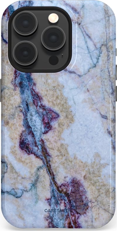 Casetastic hoesje geschikt voor Apple iPhone 15 Pro - MagSafe - Dubbellaagse bescherming - Diepzee Marmer - Fashion Case - Blauw Zand