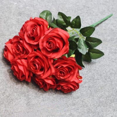 Zijde Boeket - Kunstbloemen Decoratie - Feestelijke Aankleding - Handgemaakt Ontwerp - 46 cm Lengte - Rood