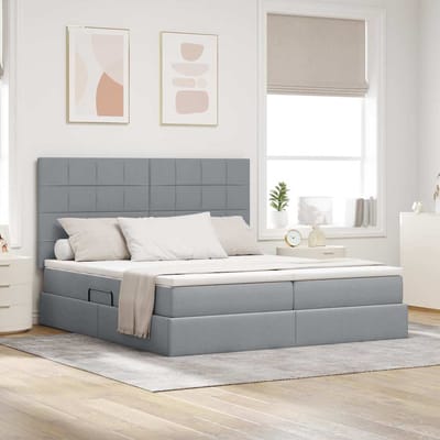 vidaXL - Opbergbed - met - hoofdeinde - Lichtgrijs - 180 - x - 200 - cm - Stof