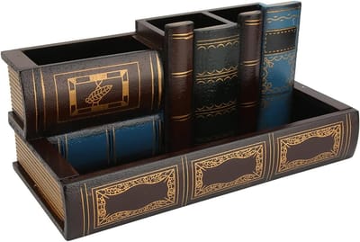 Vintage Houten Opbergdoos voor Kantoor - Pennenhouder, Sieraden Organizer en Makeup Box met Slot - Retro Stijl Desk Storage Box