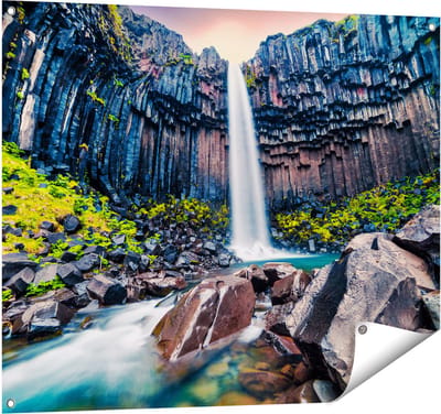 Gards Tuinposter Waterval in IJsland - 100x80 cm - Tuindoek - Tuindecoratie - Wanddecoratie buiten - Tuinschilderij