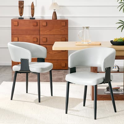 MIVRAY Eetkamerstoel - Ergonomisch Met Armleuningen En Dubbele Rugleuning - Voor Eetkamer En Woonkamer - PU Grijs