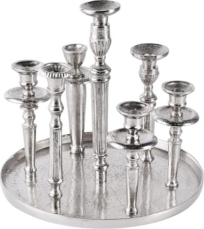 Grote 7-armige Aluminium Kandelaar op Dienblad - Moderne Decoratie voor Woonkamer - XXL 30x30x35 cm