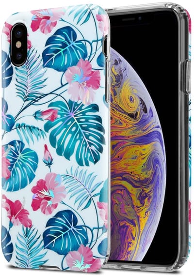 Cadorabo Hoesje geschikt voor Apple iPhone XS MAX in SCHILDPAD BLADEN - Beschermhoes gemaakt van TPU siliconen Case Cover met bloemenmotief