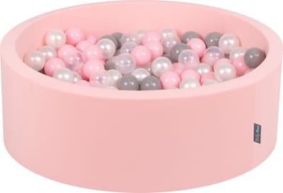 KiddyMoon Ballenbak voor kinderen Rond 90x30cm - 200 kleurrijke ballen ∅7cm - Speelgoed baby schuim - Baby ballenbad foam - Kunststof ballen - Ballenbak ballen - Voor sensorische - Met schuimvulling - Lichtroze: Parel Grijs Transparant Roze