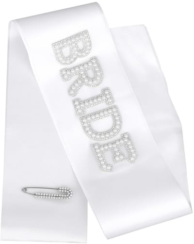 Dailygoods- Sjerp Parel - Bruid Sjerp met Diamanten Speld - Verstelbare Pasvorm 80x9,5 cm - Bruiloftaccessoires - Vrijgezellenfeest Decoraties - Cadeau voor Bruidsmeisjes - Bruidssjerp