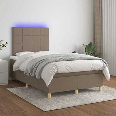 vidaXL - Boxspring - met - matras - en - LED - stof - taupe - 120x200 - cm