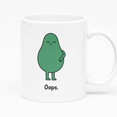 “Oops” Grappige Avocado Mok 330 ml – Schattig Minimalistisch Cartoon Ontwerp – Perfect Cadeau voor Kinderen, Vrienden & Collega’s