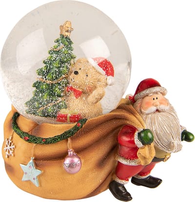Clayre & Eef Sneeuwbol Kerstman 14x10x14 cm Bruin Rood Kunststof