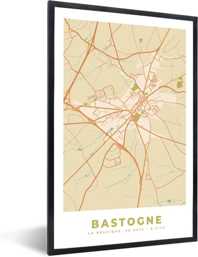 Fotolijst incl. Poster - Stadskaart - Kaart - Bastenaken - Vintage - Plattegrond - 40x60 cm - Posterlijst