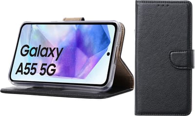 Bixb Hoesje Geschikt voor Samsung Galaxy A55 – portemonnee bookcase met pasjeshouder - Zwart