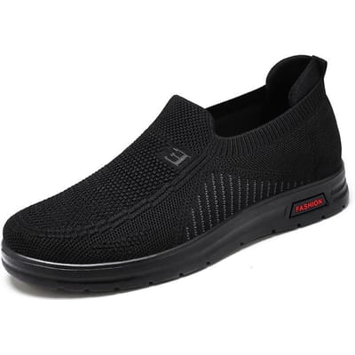 Stoffen Schoenen Heren Casual Schoenen Polyurethaan Vliegend Geweven Lente Nieuw Ademend Luie Schoenen Zachte Zool Comfortabele Papa Schoenen 44 black