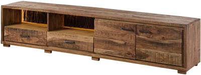 MASSIVMOEBEL24.DE acacia TV-meubel blank massief hout 220x40x47 cm gelakt gemonteerd BARK volledig massief #110