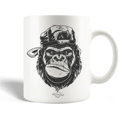 Mug en Céramique - MANIACASE - Gorille avec Chapeau - 30cl - Compatible Lave-Vaisselle - Blanc