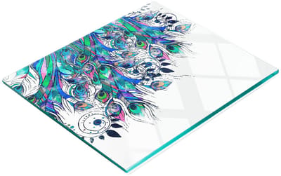 Keukenplank van gehard glas met decoratieve afbeelding van pauwenveren, 60x52 cm