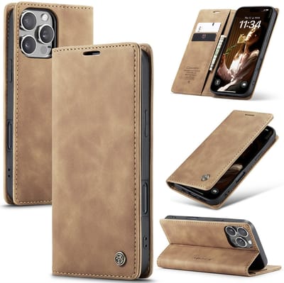 CaseMe – Telefoonhoesje geschikt voor Apple iPhone 16 Pro – Wallet Book Case – Magnetische Sluiting – PU Leer – Cognac Bruin