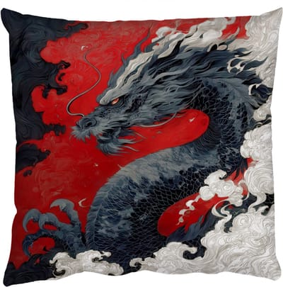 Sierkussens - Kussentjes Woonkamer - 50x50 cm - Zwarte draak - Rookwolken - Rood
