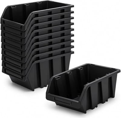 Omgoods - Stacking Boxen voor Werkplaats (Set van 10) - Zwart