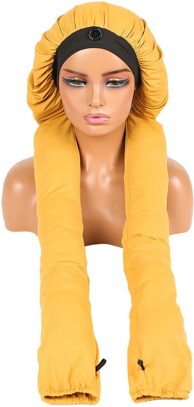 Slaapmuts-Ademende 2-in-3 vlechtmuts voor dames | Speciaal voor lang gevlochten haar | Comfortabele slaapmuts met haarbescherming, zacht en comfortabel-Gembergeel