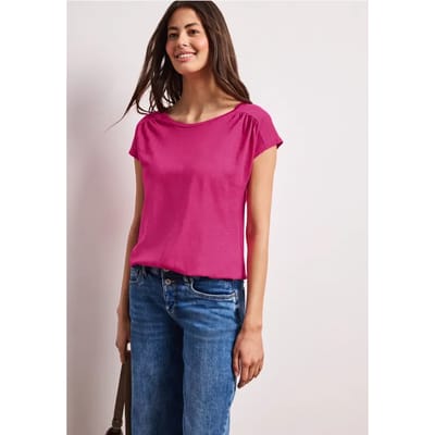 Shirt met ronde hals en rimpels