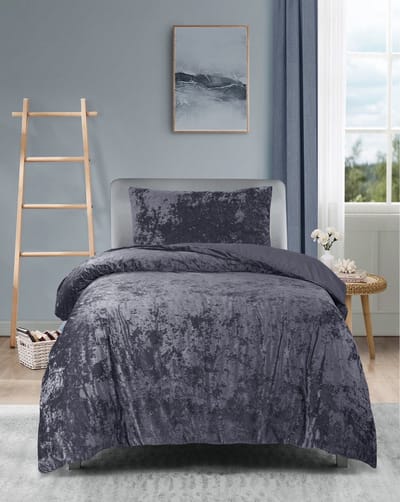 Princessdekbedovertrek Crushed Velvet -Soft Touch - Fluweel - Dekbedovertrek met Drukknopen- Eenpersoons - 140x200/220 + 1 kussensloop 60x70 -Antraciet