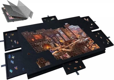 Puzzeltafel Vilt - Puzzelbord Opvouwbaar - Puzzels Leggen - Met 6 Sorteerladen - 77 x 54 cm - Zwart