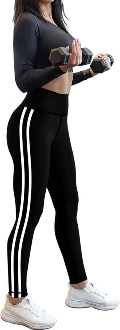 Sportbroek Dames - Legging - Sportlegging - Zwart - Streep - Maat S