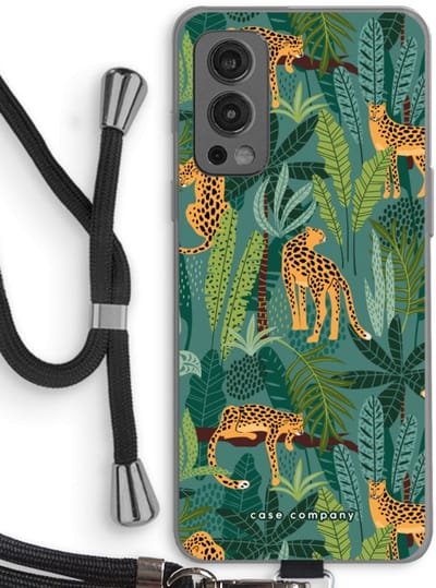 Case Company® - Hoesje met koord geschikt voor OnePlus Nord 2 5G hoesje met Koord - Luipaard 2 - Telefoonhoesje met Zwart Koord - Bescherming aan alle Kanten en Over de Schermrand