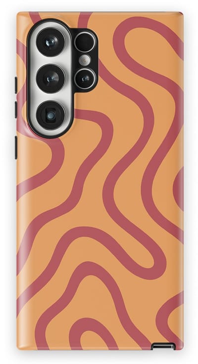 DripCase Curvy Lines Hoesje Samsung Galaxy S23 Ultra | Backcover met Mag | Design Tough Case Samsung Galaxy S23 Ultra Terracotta Twist