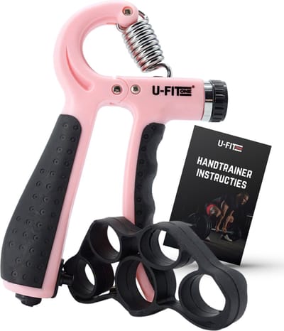 U Fit One Teller Handtrainer 10 tot 60kg - Verstelbare Handgrip - Handknijper - Vingertrainer - Onderarm Grip Trainer - Roze