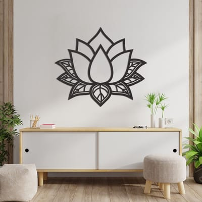 Wanddecoratie Lotus - Muurdecoratie Lotus - Muurdecoratie Lotusbloem - Wanddecoratie Lotusbloem - Muurdecoratie Woonkamer - Wanddecoratie Woonkamer - Wanddecoratie Industrieel - Wanddecoratie Bloemen - Home Decor - Wall Line Art - 68.5 x 59 cm