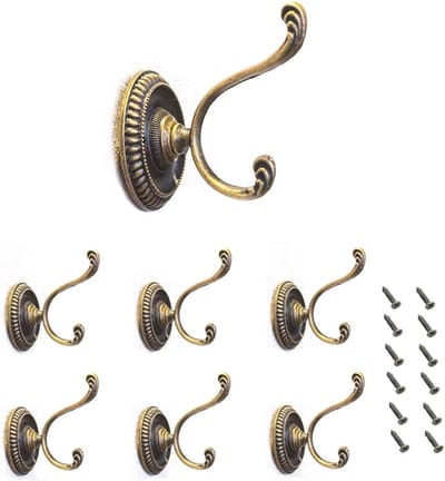 Vintage Wandkapstok Haken Koperlegering - Antiek Ontwerp voor Badkamer en Keuken - Set van 6