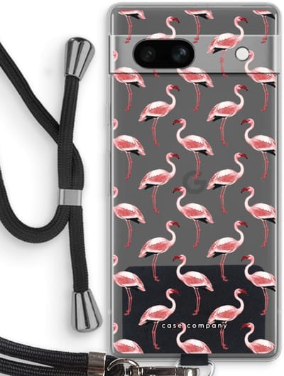 Case Company® - Hoesje met koord geschikt voor Google Pixel 7A hoesje met Koord - Flamingo - Telefoonhoesje met Zwart Koord - Bescherming aan alle Kanten en Over de Schermrand
