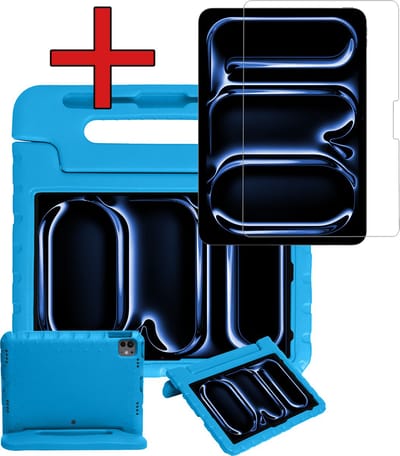 Hoesje - Geschikt voor Apple iPad Pro (2024/2025) - 13 inch - Met Screenprotector - Kinderhoes - Shockproof Bumper - Kidsproof Case - Tablethoes - Kinder Hoes Cover - Blauw