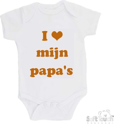 100% Katoenen Romper "I mijn papa's" Unisex Katoen Wit/tan Maat 62/68