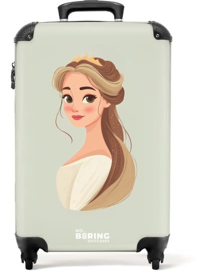 NoBoringSuitcases.com® - Kinderkoffer meisje - Kindertrolley meisjes - Prinses met een tiara - Groen - Handbagage koffer lichtgewicht - Reiskoffer trolley kinderen - Rolkoffer met wieltjes - Past binnen 55x40x20 en 55x35x25