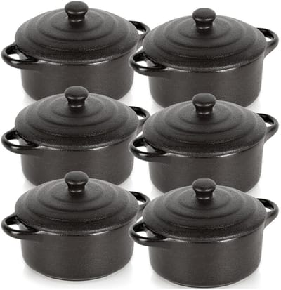 Vilde - Porseleinen Ramekins - 150ml - Met deksel - Zwart