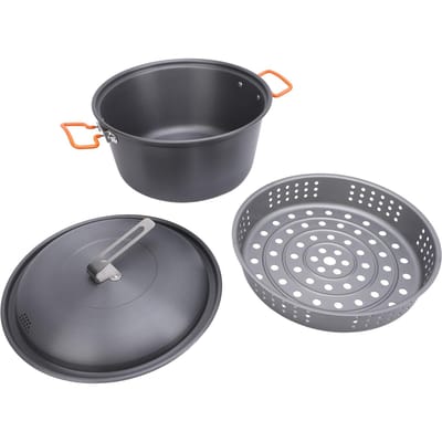 Pot de Pique-nique Extérieur 5L Grande Capacité Portable Kit d'ustensiles de Cuisine de Camping pour Barbecue Cuisson Ébullition Cuisson à la Vapeur Grillade Double L gray