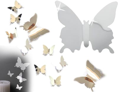 36 Stuks Vlinder Decoratie Stickers - Zilver Spiegel Vlinders voor Slaapkamer en Woonkamer Muurdecoratie