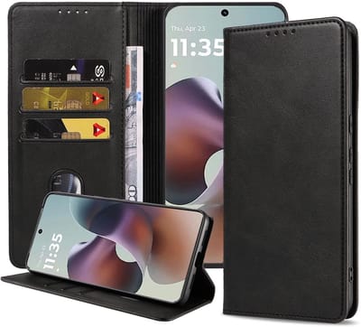 Geschikt voor Motorola Moto G56 Telefoonhoesje Kunstleer met Magnetische sluiting en Pasjeshouder Bookcase met Klepje - Walletcase with Cardslot - Zwart - Smartphonica geschikt voor Motorola Moto G56