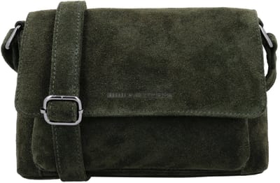 Hide & Stitches Brazos Schoudertas - Suede - Crossbody - Leer - Overslag - Leren Dames Tas - Olijfgroen