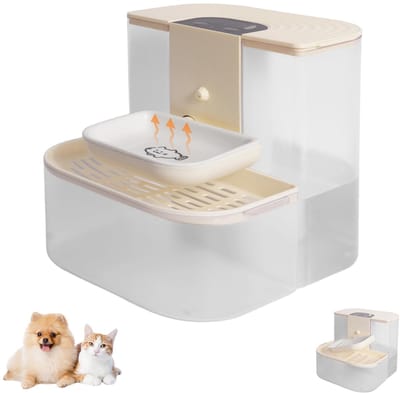Drinkfontein voor katten, 4,5 liter, stille draadloze waterfontein met timer en waterhoeveelheid, automatische waterdispenser voor katten/honden (crèmewitte keramische